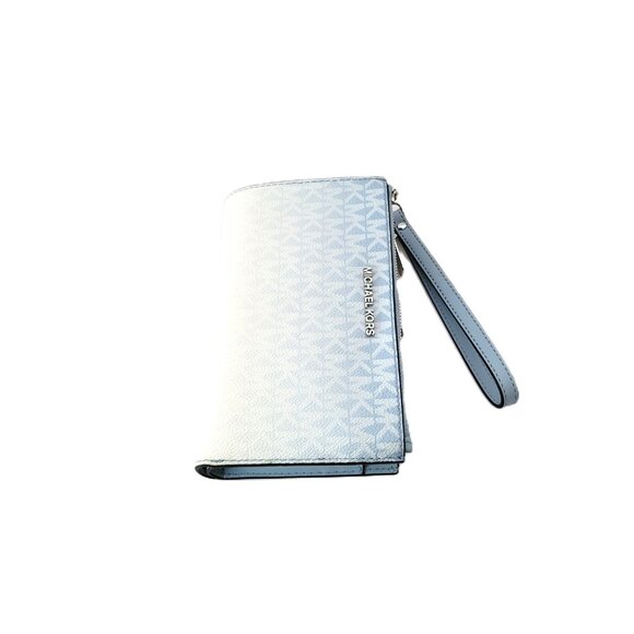 Michael Kors Jet Set Travel Large Double Zip Wristlet Clutch MK Ombre Light Sky - Picture 5 of 7